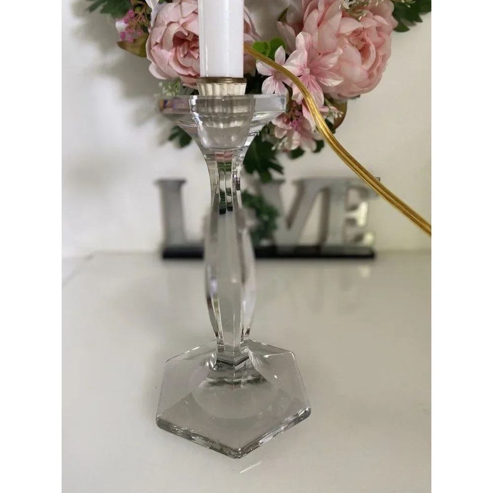 Vintage Clear Cut‎ Glass Crystal Candlestick Lamp 14” Table Lamp Working Light